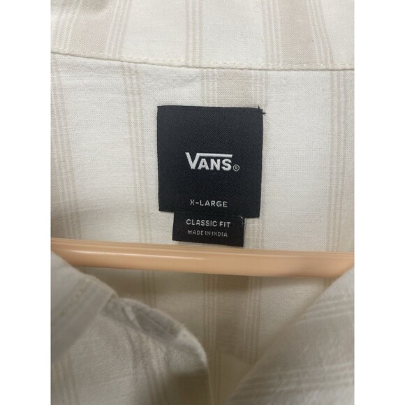Vans Classic Fit Striped Short Sleeve Button-Up Shirt Men’s XL Beige Tan Casual - Picture 2 of 4